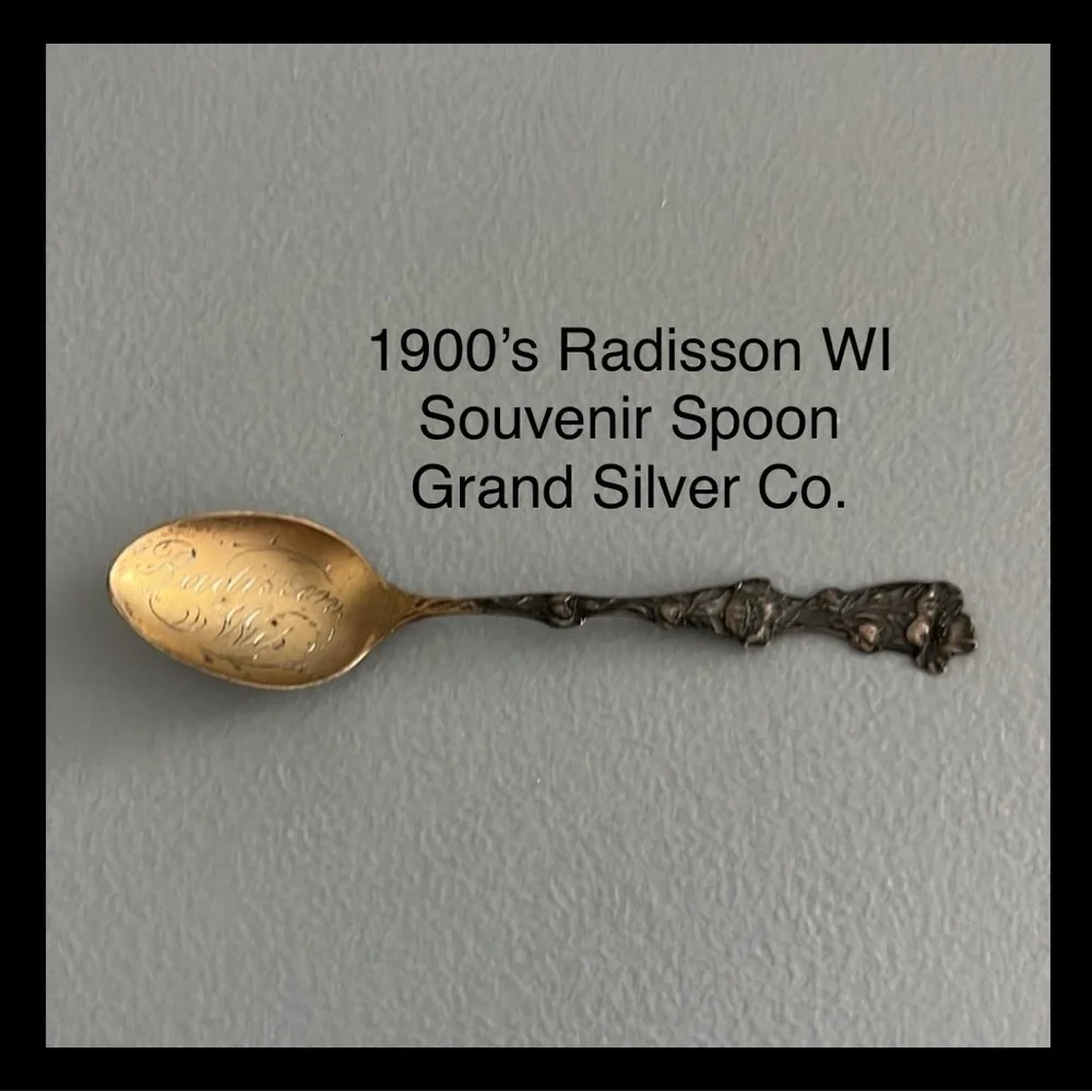 Antique Radisson Wisconsin Souvenir Spoon Floral Silverplate Grand Silver Co